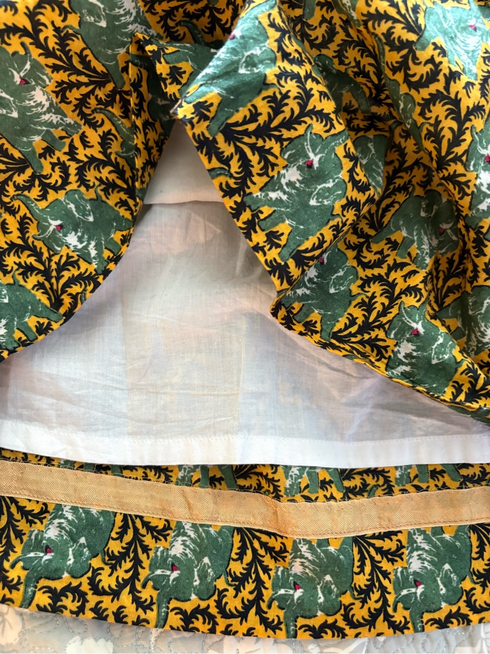 J. Crew Ratti Elephant Print Cotton Pleated Midi Skirt Gold, Black & Green - 12P
